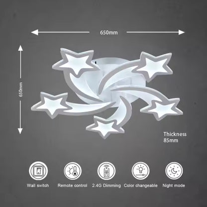 Lustre LED avec télécommande IPOMOEA 69W, 5 étoiles, Lumière Froide/Chaude/Neutre, Dimmable, Blanc