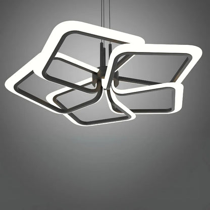 Lustre LED suspendu avec télécommande 104W, 5 carrés, Lumière Froid/Chaud/Neutre, Dimmable, Noir