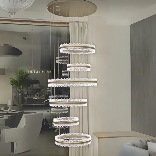 Lustre LED Suspendu avec Télécommande NIVALIS Grand 480W, Lumière Froide/Chaude/Neutre, Intensité Variable, Réglable en Hauteur, Doré