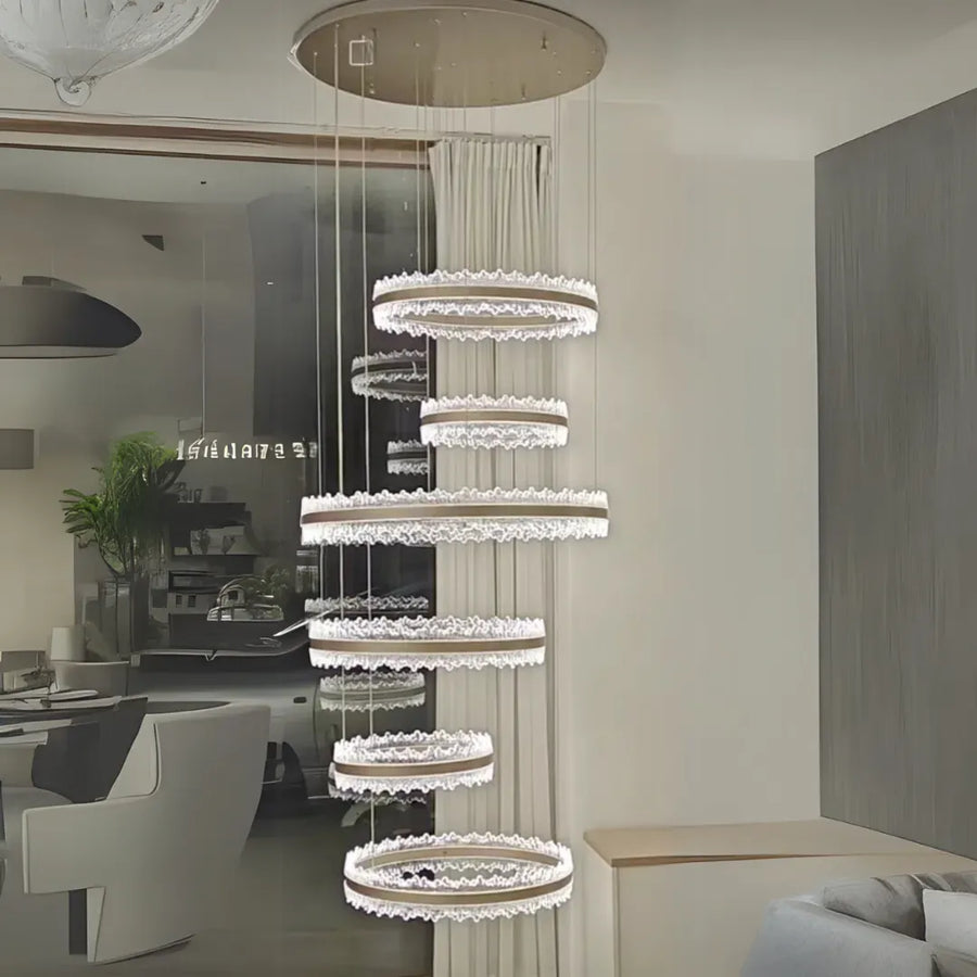 Lustre LED Suspendu avec Télécommande NIVALIS Grand 480W, Lumière Froide/Chaude/Neutre, Intensité Variable, Réglable en Hauteur, Doré