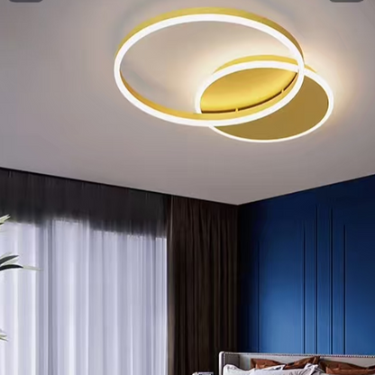 Lustre LED avec télécommande RINOVA 47W, 2 cercles, Lumière Froide/Chaude/Neutre, Dimmable, Or Brillant