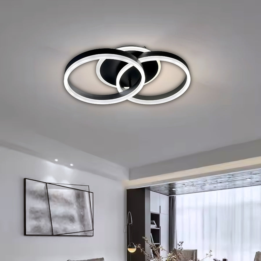 Lustre LED avec télécommande RIGA LILITH 55W, 2 Cercles, Lumière Froide/Chaude/Neutre, Dimmable, Noir