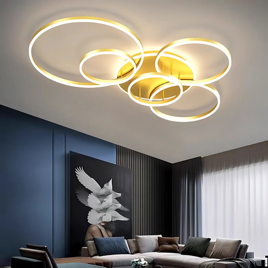 Lustre LED avec télécommande RINNOVA, 5 cercles, 137W, lumière chaude/froide/neutre, variable, lustres LED dorés avec télécommande Titre par défaut Alessandro Design