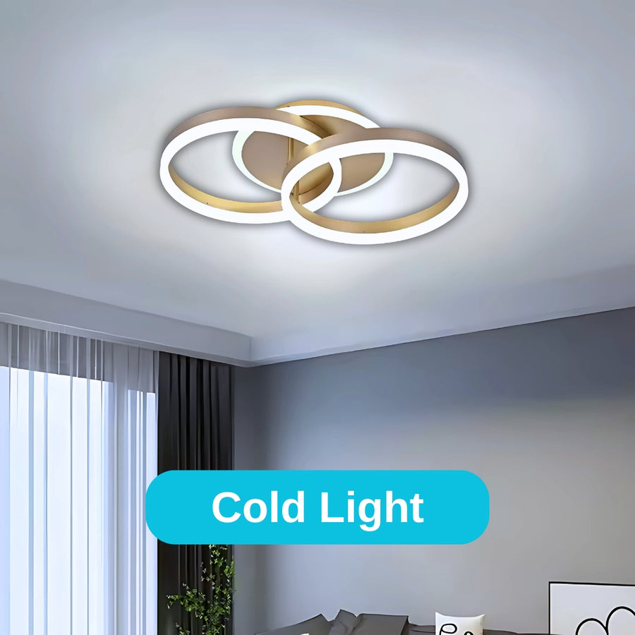 Lustre LED avec télécommande RINOVA 41W, 2 Cercles, Lumière Froide/Chaude/Neutre, Dimmable, Doré