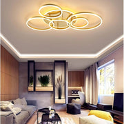 RINOVA Lustre LED avec télécommande, 5 cercles, 137W, Lumière Chaude/Froide/Neutre, Intensité Variable, Or