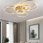 RINOVA Lustre LED avec télécommande, 5 cercles, 137W, Lumière Chaude/Froide/Neutre, Intensité Variable, Or