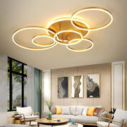 RINOVA Lustre LED avec télécommande, 5 cercles, 137W, Lumière Chaude/Froide/Neutre, Intensité Variable, Or