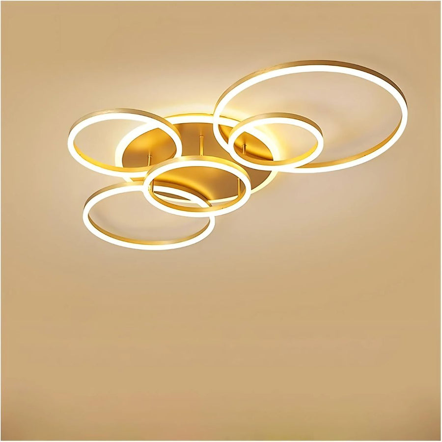 RINOVA Lustre LED avec télécommande, 5 cercles, 137W, Lumière Chaude/Froide/Neutre, Intensité Variable, Or