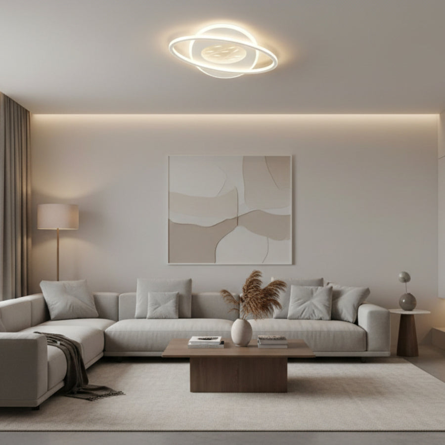 Lustre LED avec télécommande VOLTA 125W, Ovale, Lumière Froide/Chaude/Neutre, Dimmable, Blanc