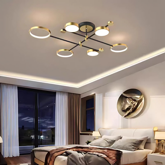 Lustre LED avec télécommande MARIA, 6 éléments, 31W, lumière chaude/froide/neutre 3000K/4000K/6000K, variable, or et noir, lustres LED en métal avec télécommande Titre par défaut Alessandro Design
