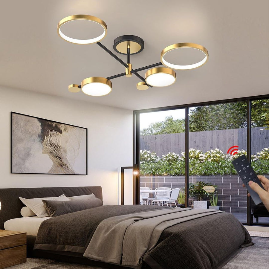 Lustre LED avec télécommande MARIA, 4 éléments, 22W, lumière chaude/froide/neutre, variable, doré