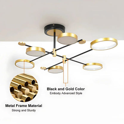 Lustre LED avec télécommande MARIA, 6 éléments, 31W, lumière chaude/froide/neutre 3000K/4000K/6000K, variable, doré et noir, métal