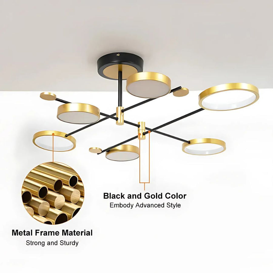 Lustre LED avec télécommande MARIA, 6 éléments, 31W, lumière chaude/froide/neutre 3000K/4000K/6000K, variable, doré et noir, métal