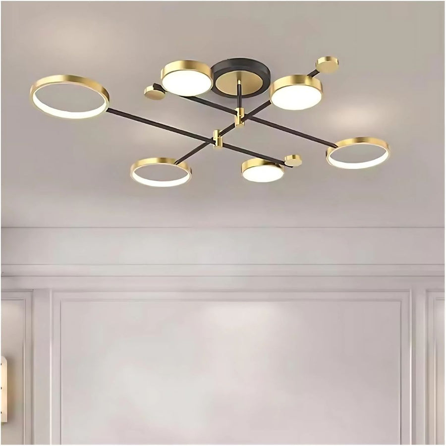 Lustre LED avec télécommande MARIA, 6 éléments, 31W, lumière chaude/froide/neutre 3000K/4000K/6000K, variable, doré et noir, métal