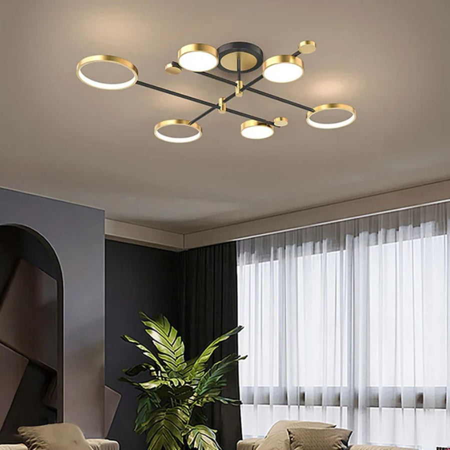 Lustre LED avec télécommande MARIA, 6 éléments, 31W, lumière chaude/froide/neutre 3000K/4000K/6000K, variable, doré et noir, métal