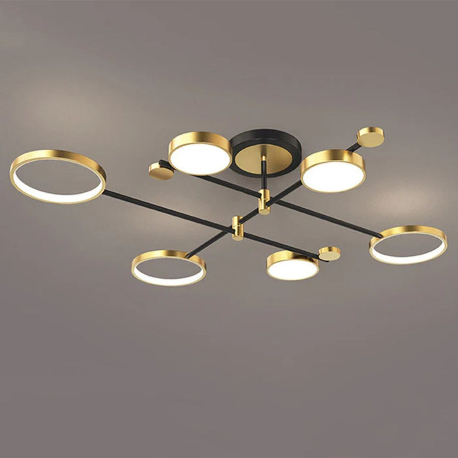 Lustre LED avec télécommande MARIA, 6 éléments, 31W, lumière chaude/froide/neutre 3000K/4000K/6000K, variable, doré et noir, métal