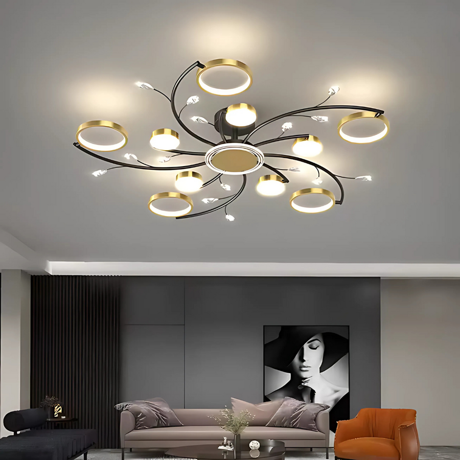 KARINA Lustre LED avec télécommande, 68 W, 10 éléments, lumière chaude/froide/neutre, variable, doré