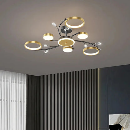 KARINA Lustre LED avec télécommande, 31 W, 6 éléments, lumière chaude/froide/neutre, variable, doré