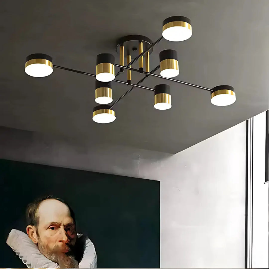 Lustre LED avec télécommande MARIO, 32W, 8 éléments, lumière froide/chaude/neutre, variable, noir/or