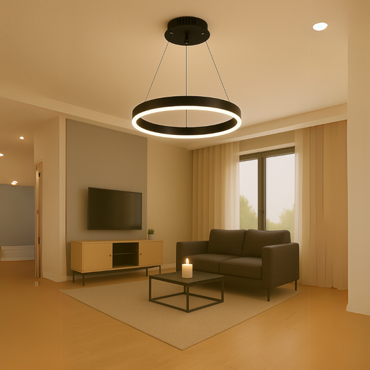 Lustre LED suspendu avec télécommande ANINA 34W, 1 cercle, lumière froide/chaude/neutre, variable, noir, lustres LED réglables en hauteur avec télécommande Titre par défaut Alessandro Design