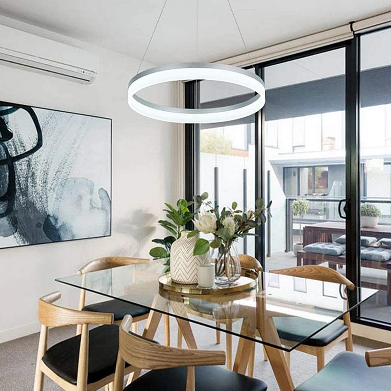 Lustre LED avec télécommande ANINA 33W, Lumière Froide/Chaude/Neutre, Dimmable, Blanc, Hauteur Réglable