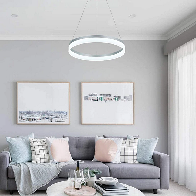 Lustre LED avec télécommande ANINA 33W, Lumière Froide/Chaude/Neutre, Dimmable, Blanc, Hauteur Réglable