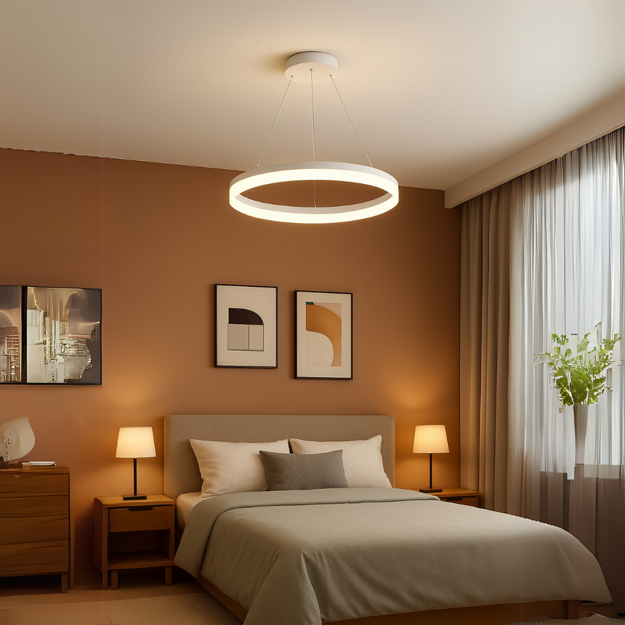 Lustre LED avec télécommande ANINA 33W, Lumière Froide/Chaude/Neutre, Dimmable, Blanc, Hauteur Réglable