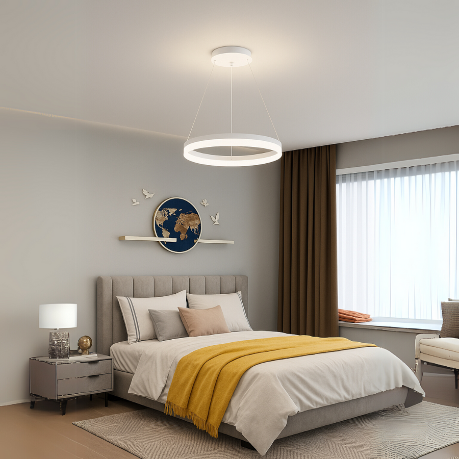 Lustre LED avec télécommande ANINA 33W, Lumière Froide/Chaude/Neutre, Dimmable, Blanc, Hauteur Réglable