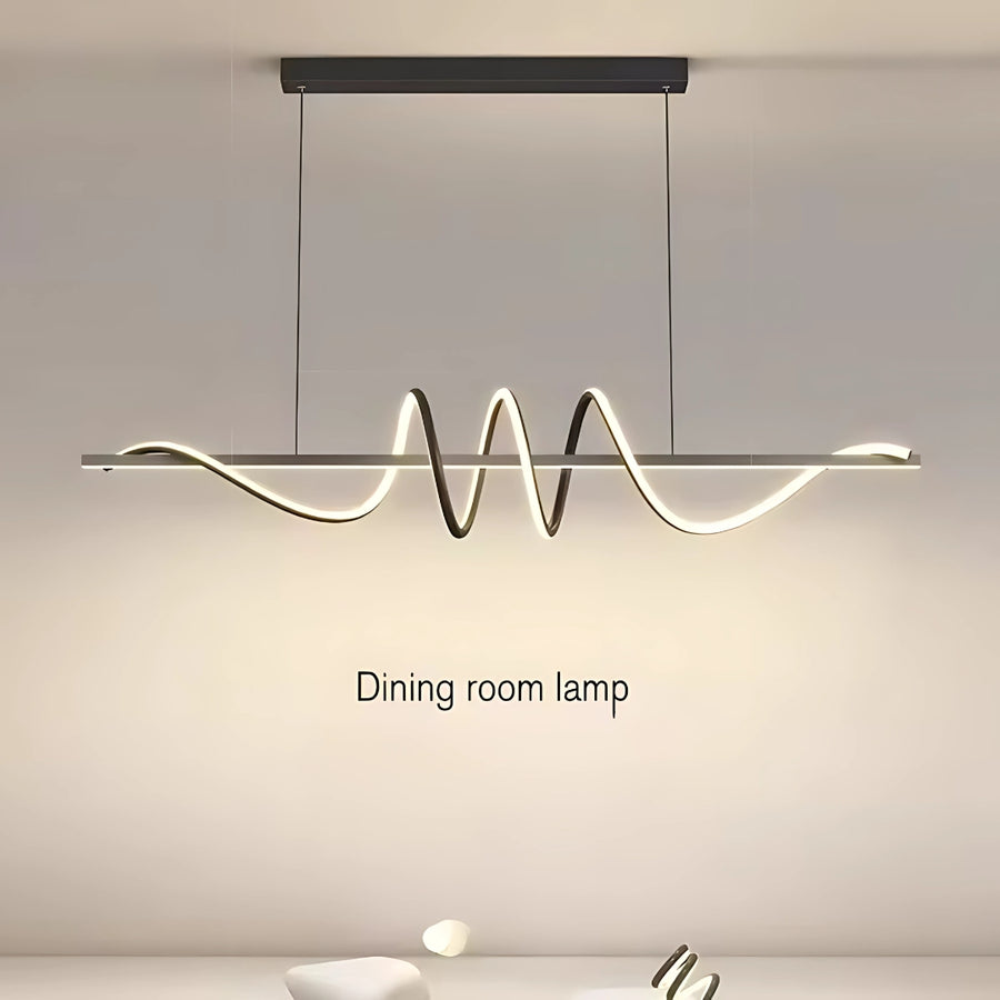 Lustre LED suspendu avec télécommande RIBBON 66W, Linéaire, Lumière Froide/Chaude/Neutre, Dimmable, Noir, Hauteur Réglable