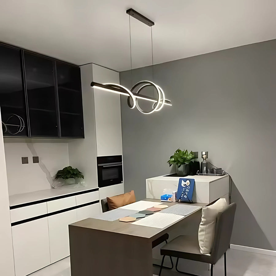 Lustre LED suspendu avec télécommande RIBBON 66W, Linéaire, Lumière Froide/Chaude/Neutre, Dimmable, Noir, Hauteur Réglable