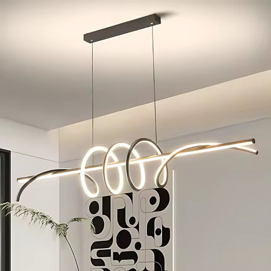 Lustre LED suspendu avec télécommande RIBBON 66W, Linéaire, Lumière Froide/Chaude/Neutre, Dimmable, Noir, Hauteur Réglable