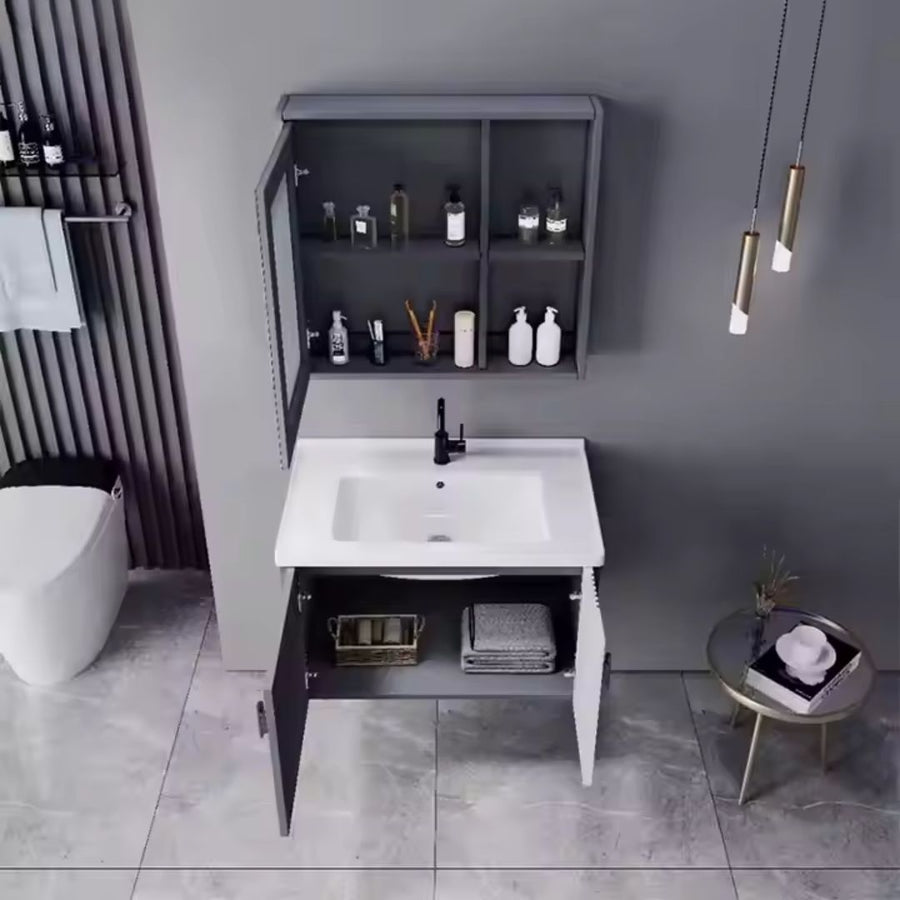 MYKONOS Ensemble de Meubles de Salle de Bain, 80x40 cm, 2 pièces, Gris et Blanc