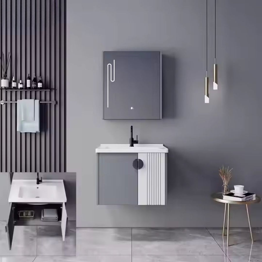 MYKONOS Ensemble de Meubles de Salle de Bain, 60x40 cm, 2 pièces, Gris et Blanc