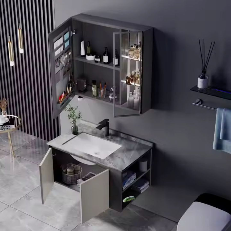 ZAKYNTHOS Ensemble de Meubles de Salle de Bain, 80 cm, 2 pièces, Gris et Crème