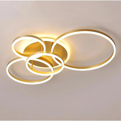RINOVA Lustre LED avec Télécommande, 4 cercles, 112W, Lumière Chaude/Froide/Neutre, Intensité Variable, Or