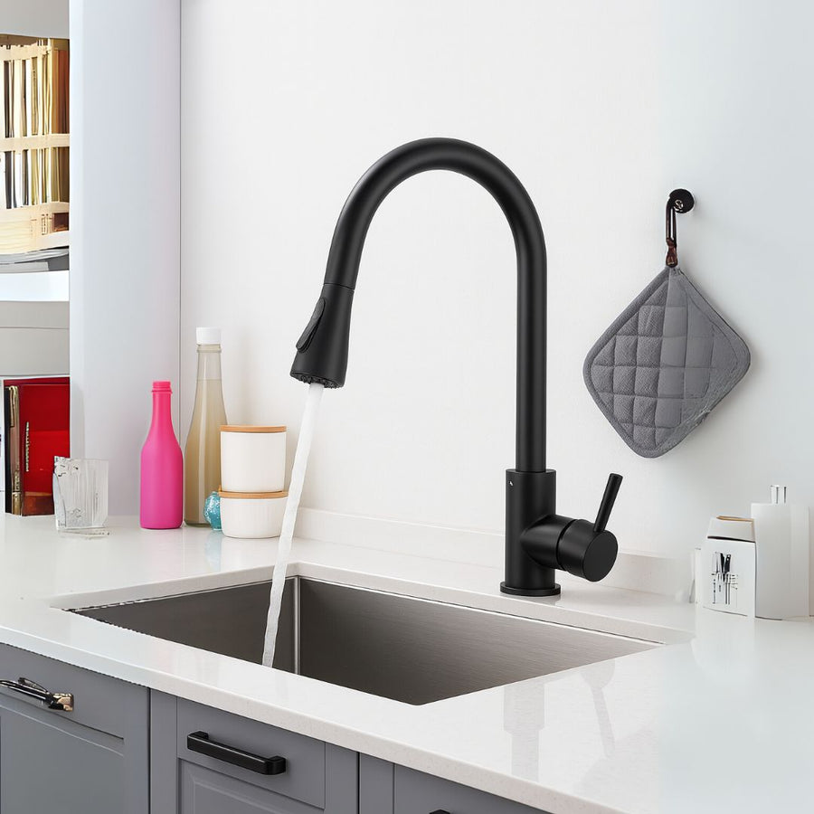 Robinet de cuisine avec douche extractible, robinet tactile pour marche/arrêt, acier inoxydable SUS304, noir, CF/TOUCH/2