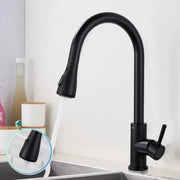 Robinet de cuisine avec douche extractible, robinet tactile pour marche/arrêt, acier inoxydable SUS304, noir, CF/TOUCH/2
