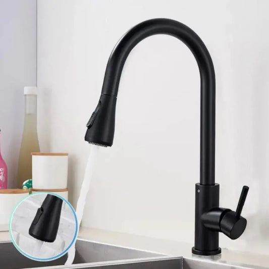 Robinet de cuisine avec douche extractible, robinet tactile pour marche/arrêt, acier inoxydable SUS304, noir, CF/TOUCH/2
