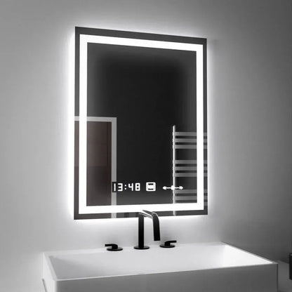 Miroir LED rectangulaire, 45x60 cm, Verite MotionGlow Marcello, système anti-buée, horloge et thermomètre, intensité variable
