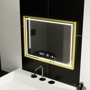 Miroir LED rectangulaire 80x60cm Verite Royale Gold avec MotionGlow, système anti-buée, horloge et thermomètre