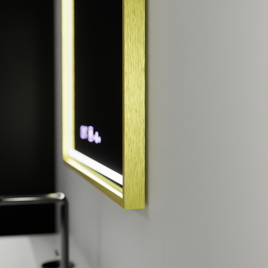 Miroir LED RAYNA Touch, 60x80 cm, fonction anti-buée, cadre doré brossé