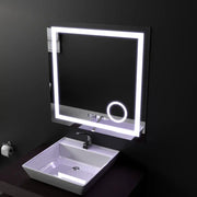 Miroir LED rectangulaire, 60x60 cm, Souverain MotionGlow Marcello, système anti-buée, horloge et thermomètre, loupe cosmétique, variable