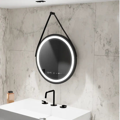 Miroir rond LED, 60 cm, Celeste Majeste Noir Eleve MotionGlow Marcello, système anti-buée, horloge et thermomètre, intensité variable