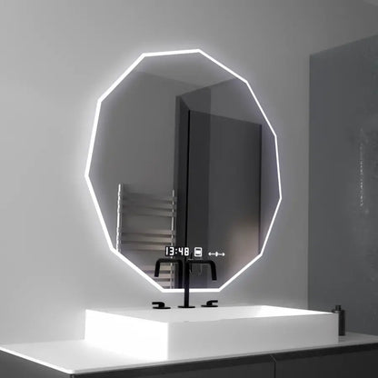 Miroir LED 70cm, capteur POLIGON MotionGlow Marcello, système anti-buée, Horloge & Thermomètre, Dimabila 084