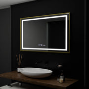 Miroir LED rectangulaire, 100 x 80 cm, Verite Royale Gold Motion Glow Marcello, système anti-buée, horloge et thermomètre, intensité variable