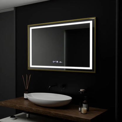 Miroir LED rectangulaire, 100 x 80 cm, Verite Royale Gold Motion Glow Marcello, système anti-buée, horloge et thermomètre, intensité variable