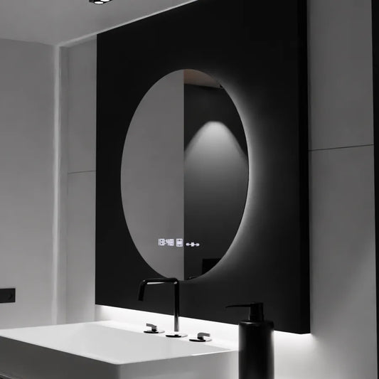 Miroir rond LED, 80 cm, Serenite MotionGlow Marcello, système anti-buée, horloge et thermomètre, intensité variable