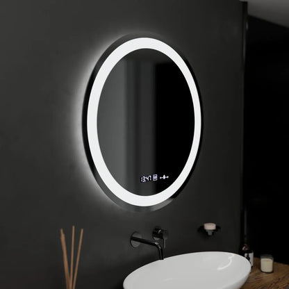 Miroir LED rond, 60 cm, Celeste MotionGlow Marcello, système anti-buée, horloge et thermomètre, intensité variable, lumière froide neutre et chaude 3000K/4000K/6000K