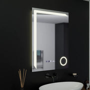 Miroir LED rectangulaire, 60x80 cm, Precision MotionGlow Marcello, système anti-buée, horloge et thermomètre, loupe cosmétique, variable