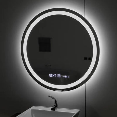 Miroir rond LED, 80 cm, Celeste MotionGlow Marcello, système anti-buée, horloge et thermomètre, intensité variable